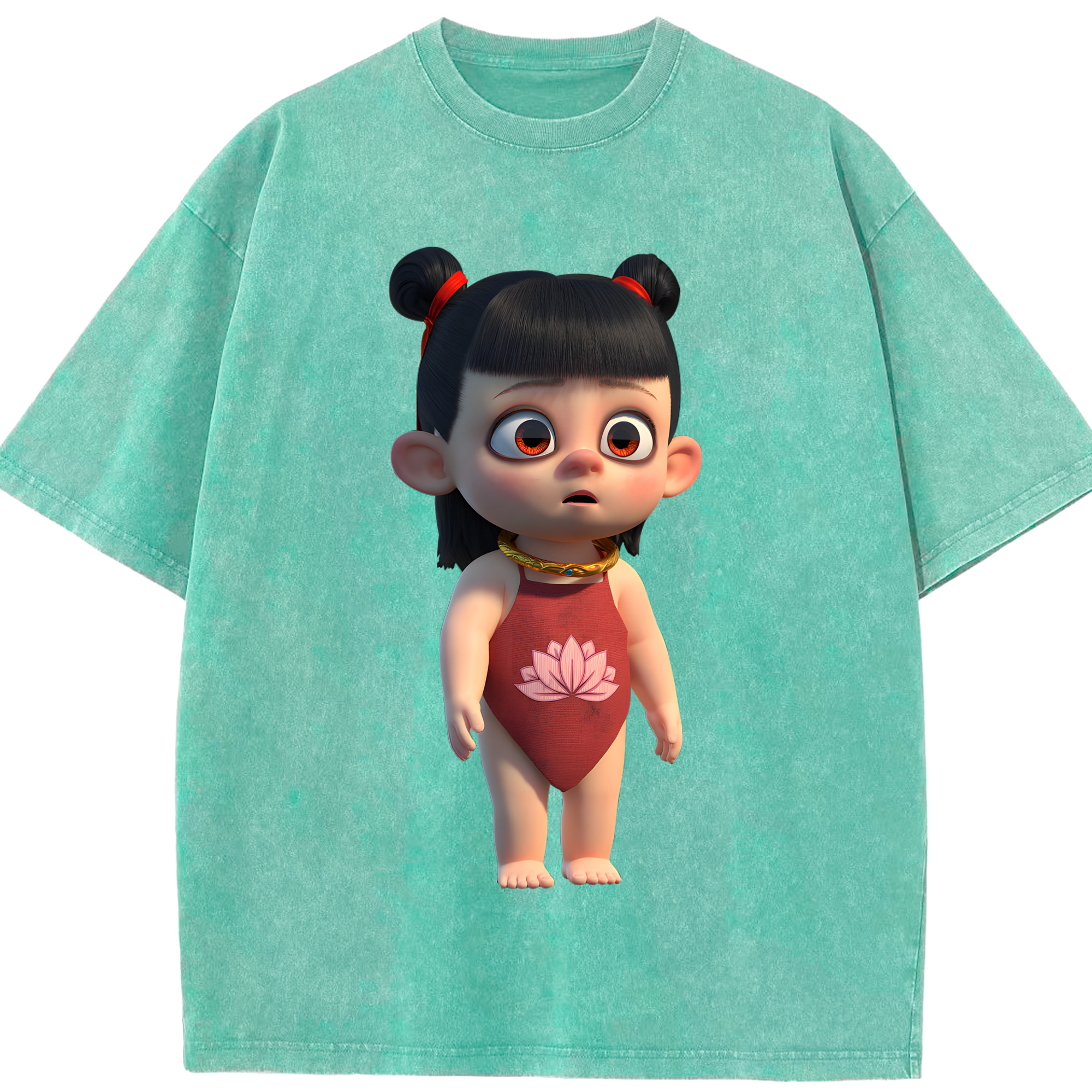 （画像用） Ne Zha 2 ナタ 魔童の大暴れ 綿100% ヴィンテージ風 半袖Tシャツ（フロントプリント）